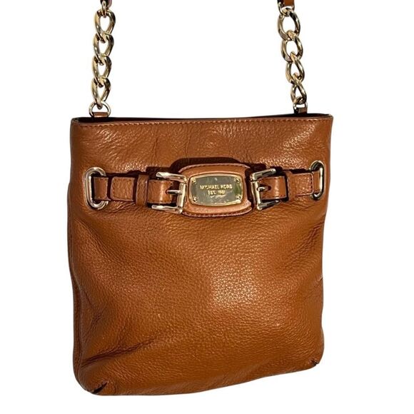 Michael Kors Hamilton Crossbody Bag Pebbled Butterscotch Leather Gold hardware - Picture 1 of 8